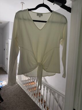 V-Neck Cream Tie-Front Blouse